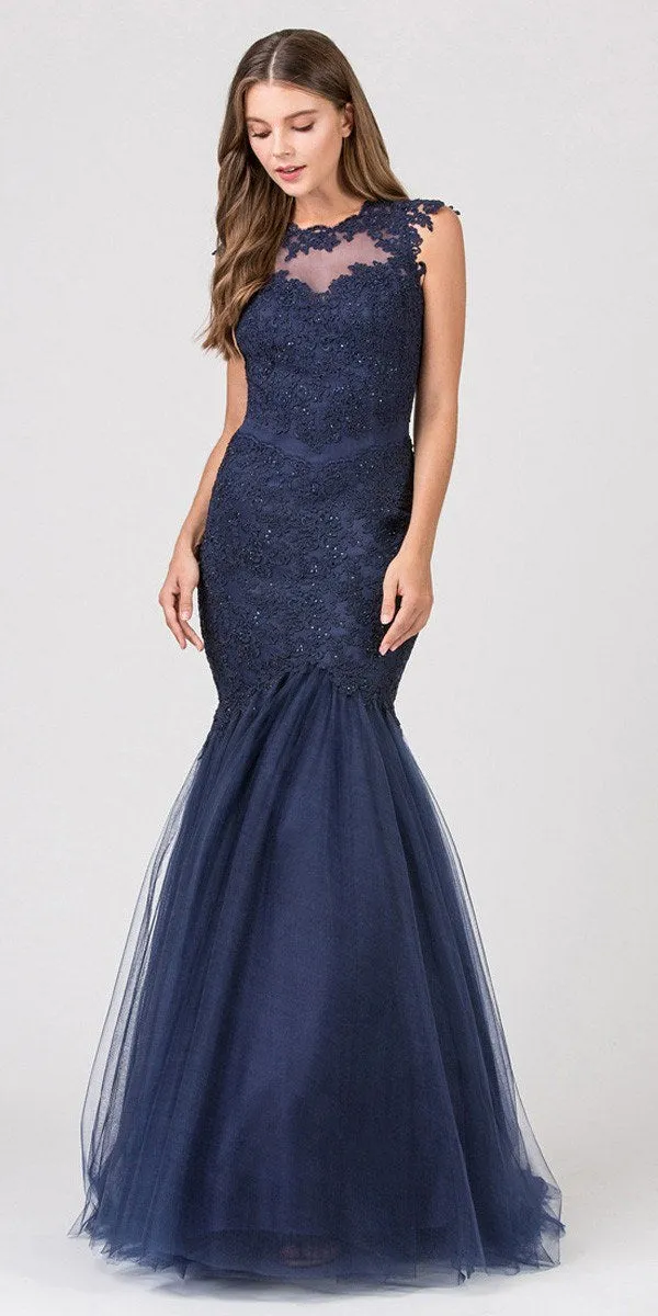 Eureka 4510 Cut Out Back Floor Length Mermaid-Style Sleeveless Gown