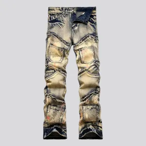 Fashionable mid rise boho men's jeans