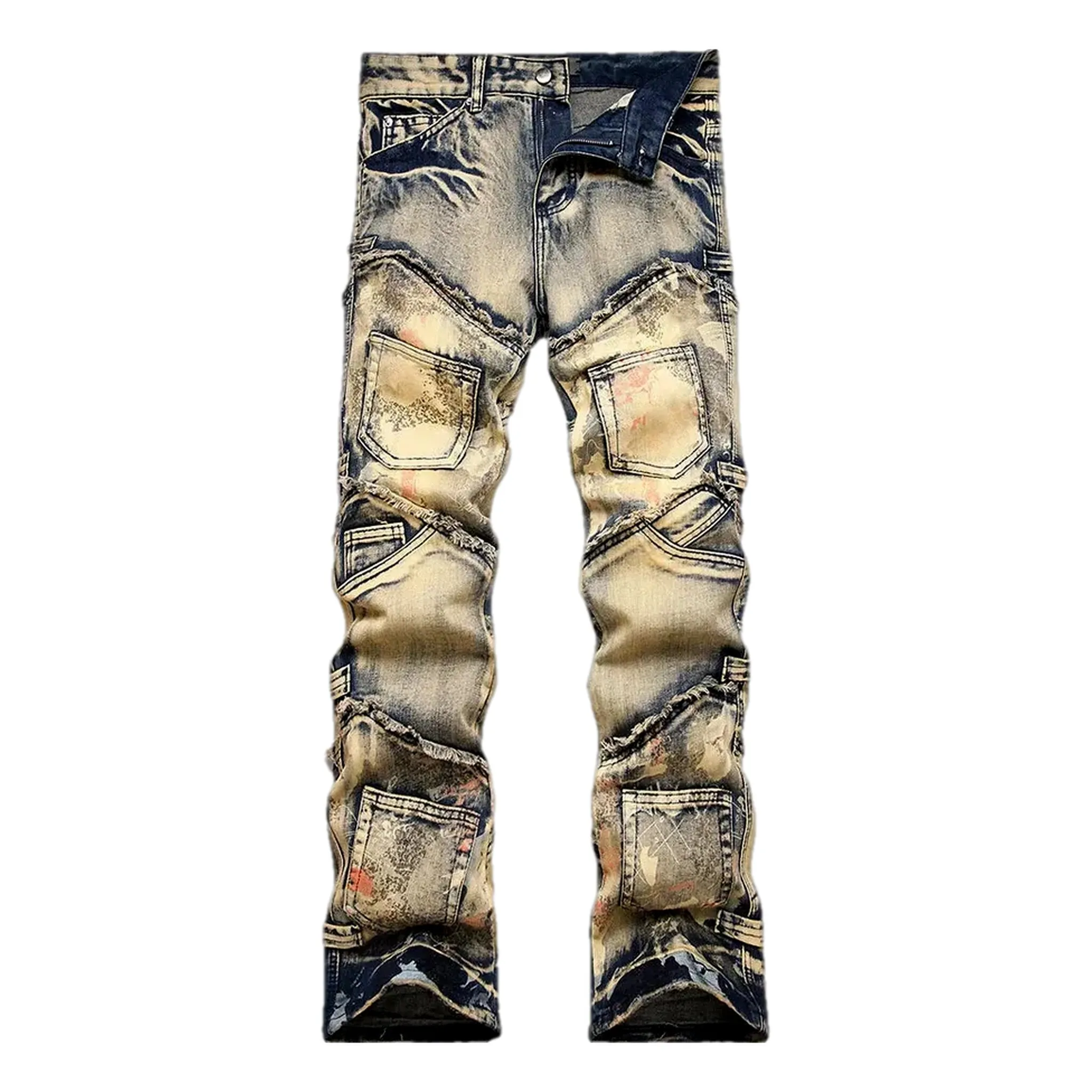 Fashionable mid rise boho men's jeans