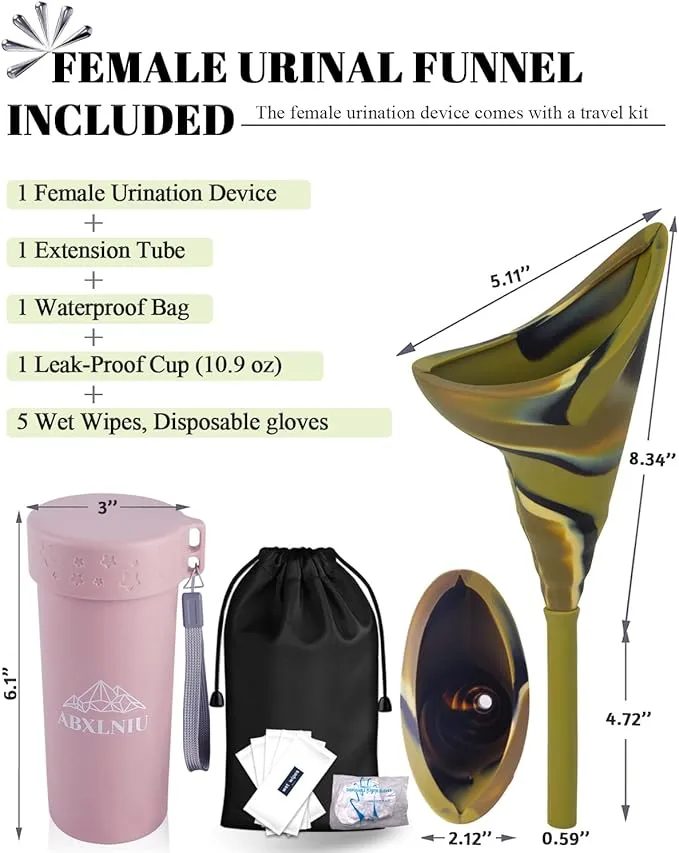 Female Urination Device with Cup, Female Urinals Portable Pee Funnel for Women - Standing Up to Pee Anywhere, Womens Pee Funnel Camping/Hiking Gear Gifts for Women