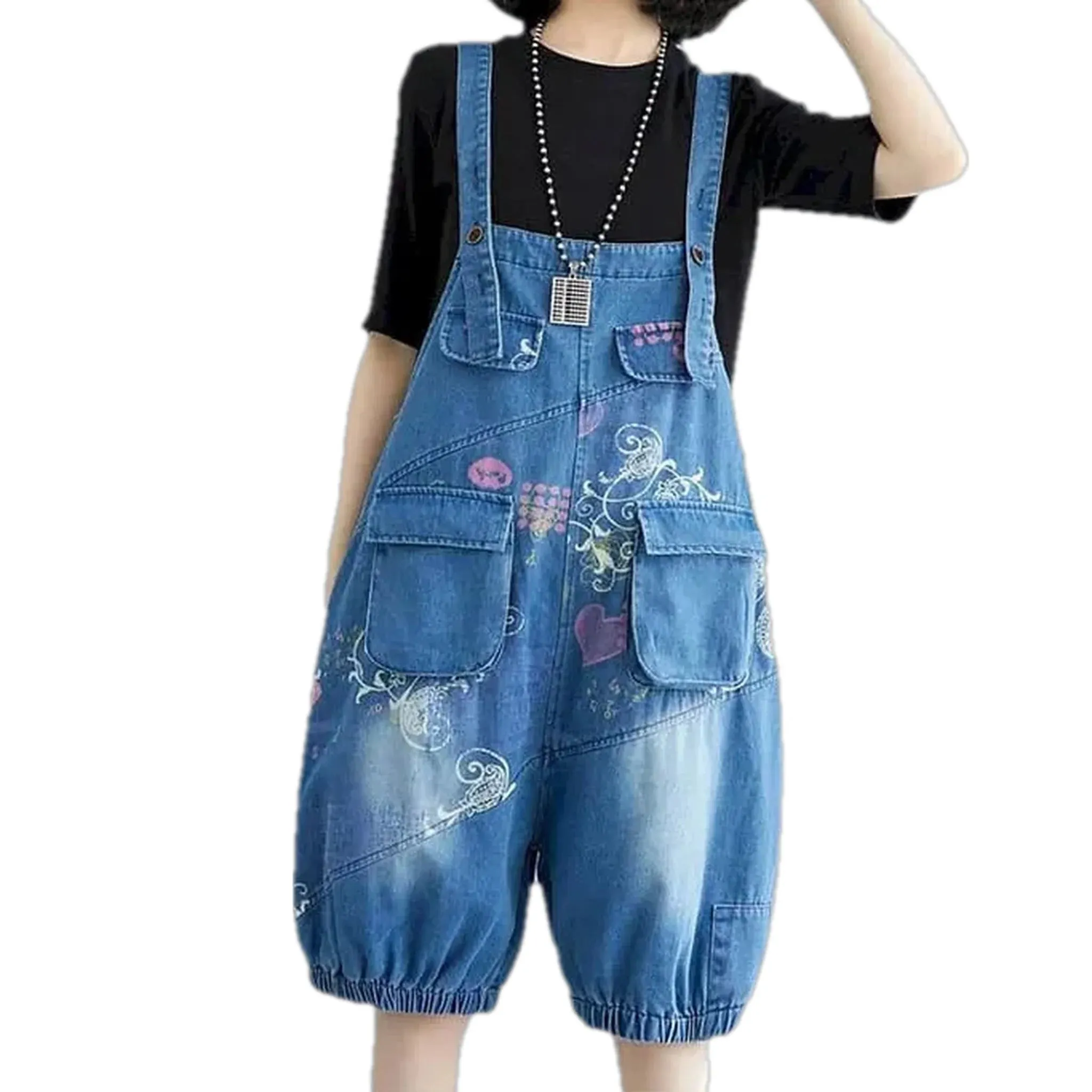 Floral style women's jeans overall