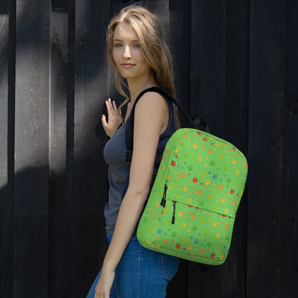 Green Paw Prints Dog Backpack