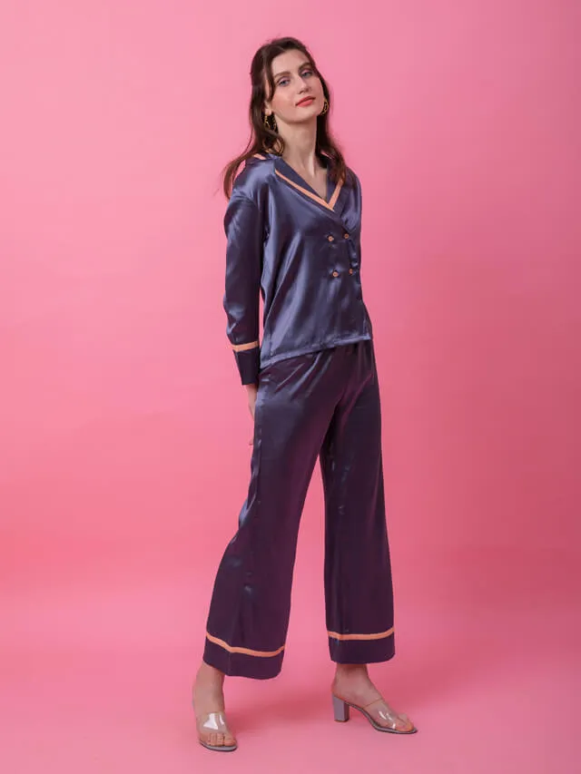 Grey Satin Tux Set With Peach