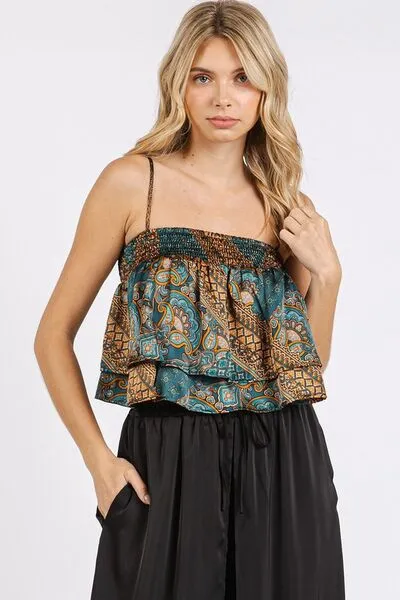 Hazel Blues® |  Mittoshop Paisley Patchwork Print Satin Ruffle Crop Cami