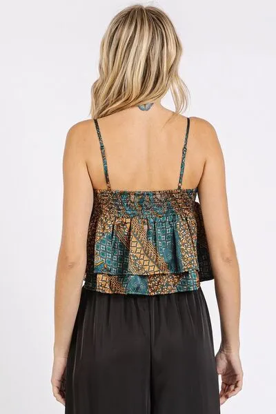 Hazel Blues® |  Mittoshop Paisley Patchwork Print Satin Ruffle Crop Cami