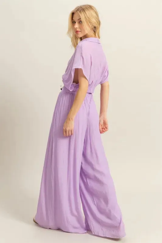 HYFVE Kimono Sleeve Crop Top and Wide Leg Pants Set