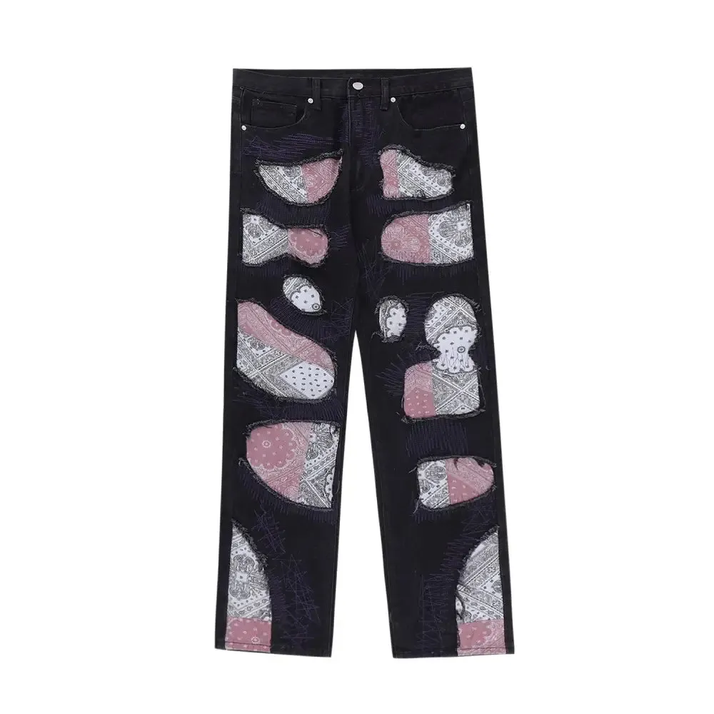 Jean patchwork bandana Y2K unique