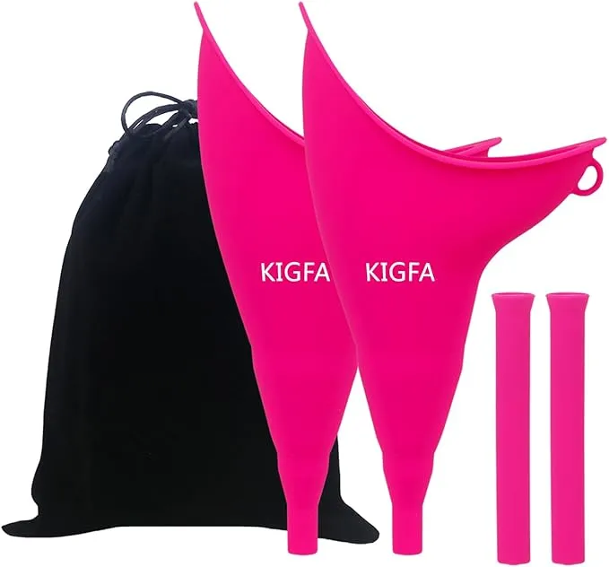 KIGFA Female Urination Device,Reusable Portable Female Urinal Silicone Women to Pee Standing Up,Female Urinal Set Fits Outdoor Travel,Camping&Hiking,2 Sets