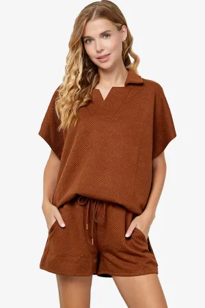 Lassy Short Sleeve Textured Polo Sweatshirt PLUS