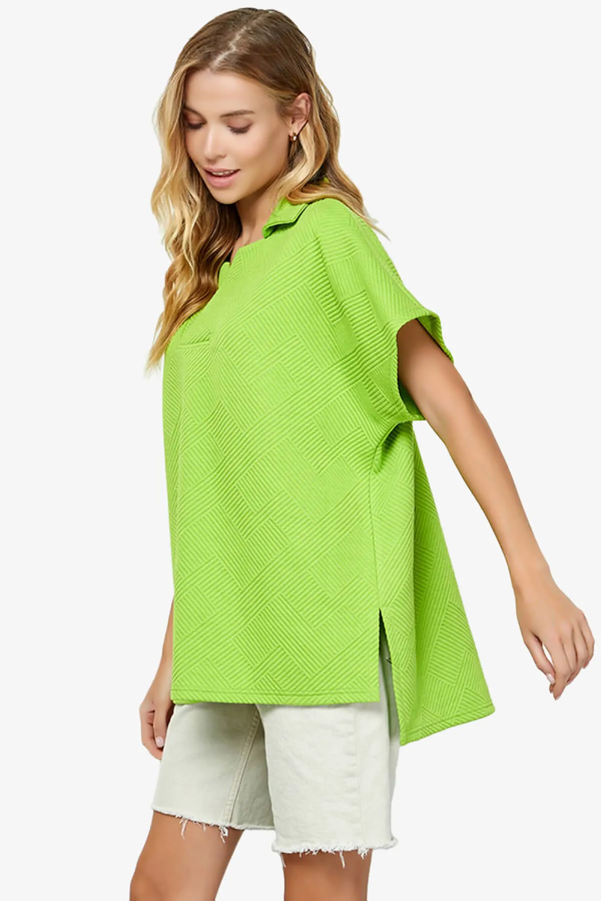 Lassy Short Sleeve Textured Polo Sweatshirt PLUS