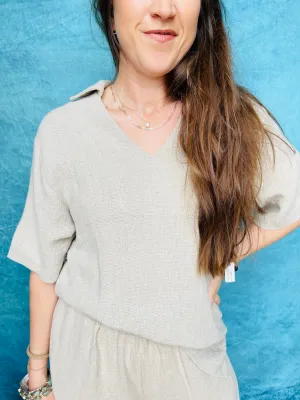 Linen Collared S/S Top