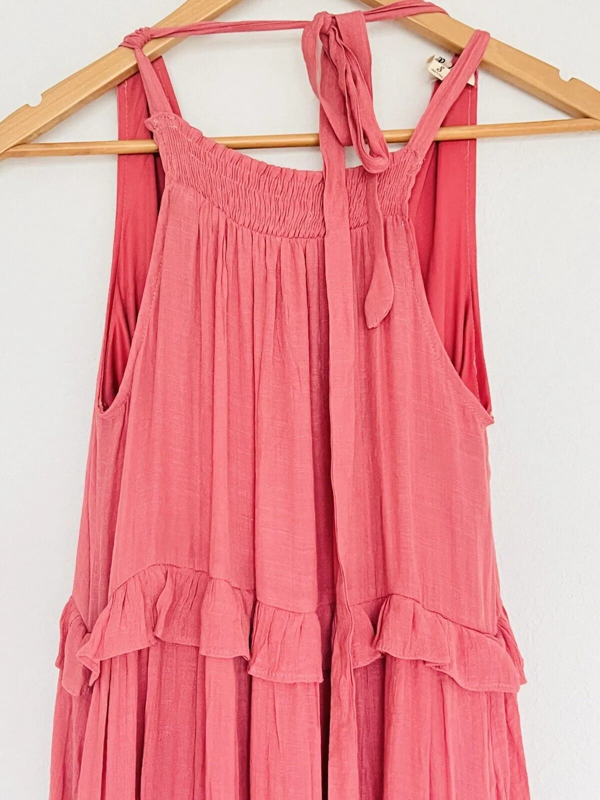 LISTICLE Mauve Color Maxi Dress Sz S Tiered Ruffle Long Flowy Boho Tie Neck