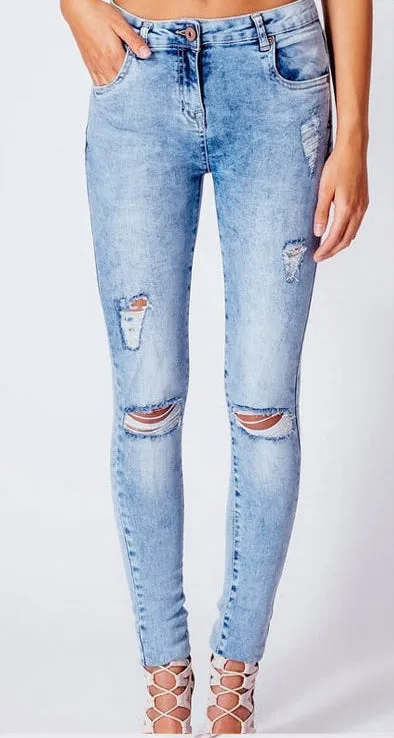 Mid-rise Slim Stretch Washed Denim Trousers
