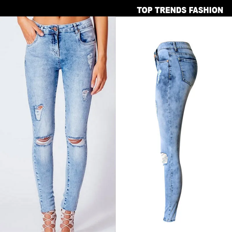 Mid-rise Slim Stretch Washed Denim Trousers