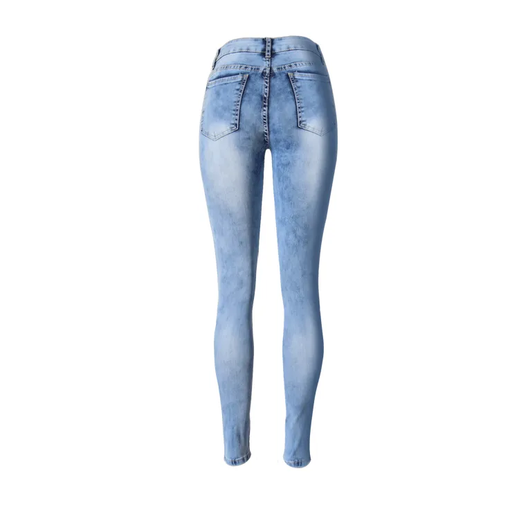 Mid-rise Slim Stretch Washed Denim Trousers