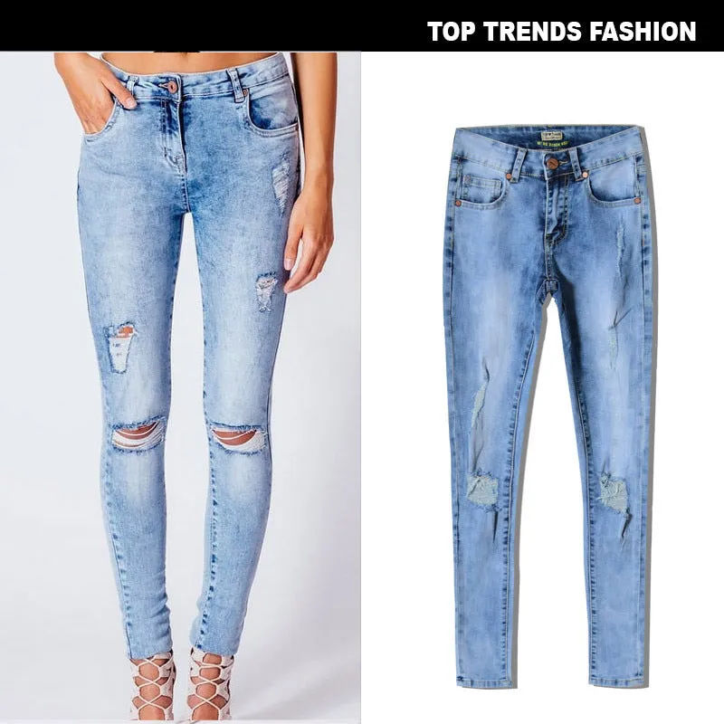 Mid-rise Slim Stretch Washed Denim Trousers