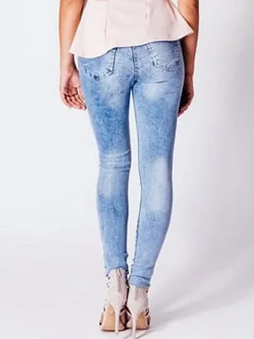 Mid-rise Slim Stretch Washed Denim Trousers
