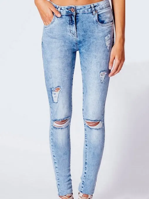 Mid-rise Slim Stretch Washed Denim Trousers