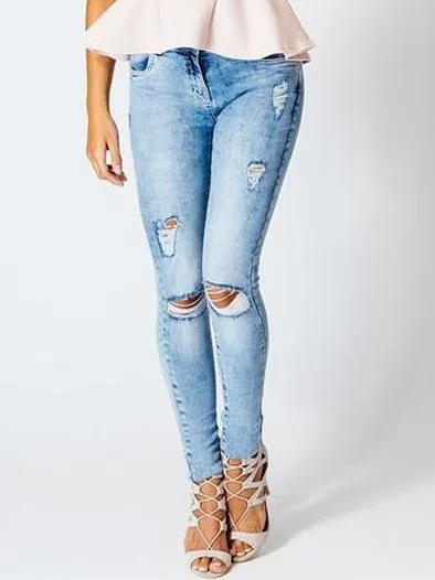 Mid-rise Slim Stretch Washed Denim Trousers