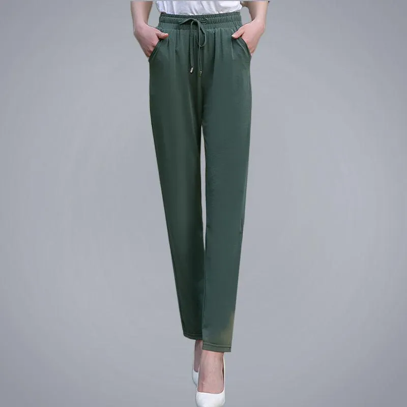 Mom's Casual Pants High Waist Straight Stretch Pants Drape Elastic Waist Pants Loose Summer Thin Middle-aged and Elderly Thin Pants
