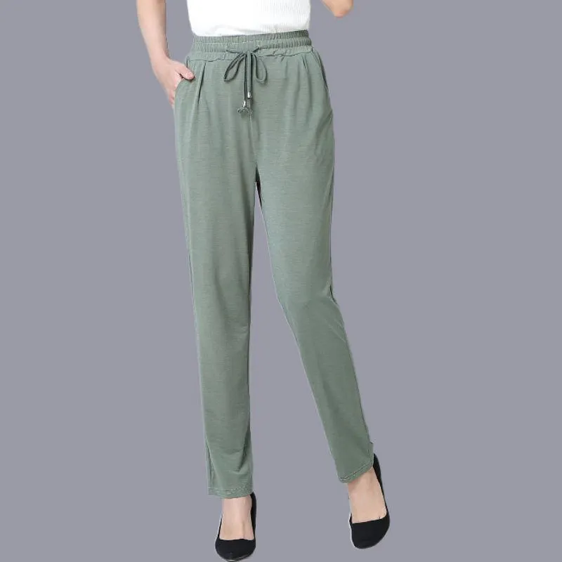 Mom's Casual Pants High Waist Straight Stretch Pants Drape Elastic Waist Pants Loose Summer Thin Middle-aged and Elderly Thin Pants