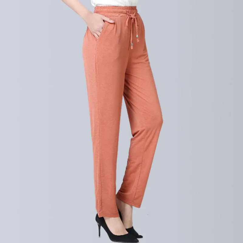 Mom's Casual Pants High Waist Straight Stretch Pants Drape Elastic Waist Pants Loose Summer Thin Middle-aged and Elderly Thin Pants