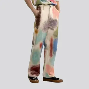 Painted denim pants for women