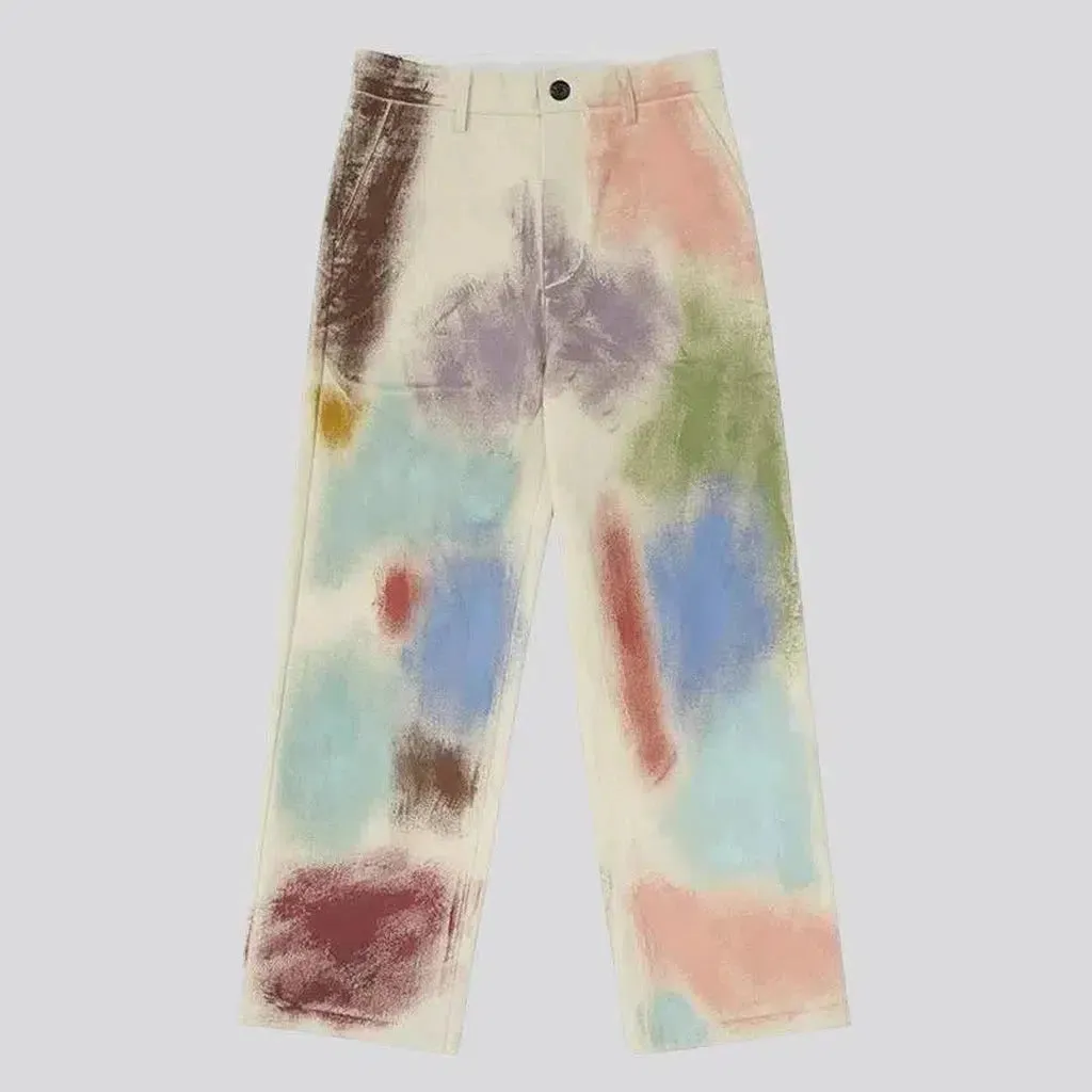 Painted denim pants for women
