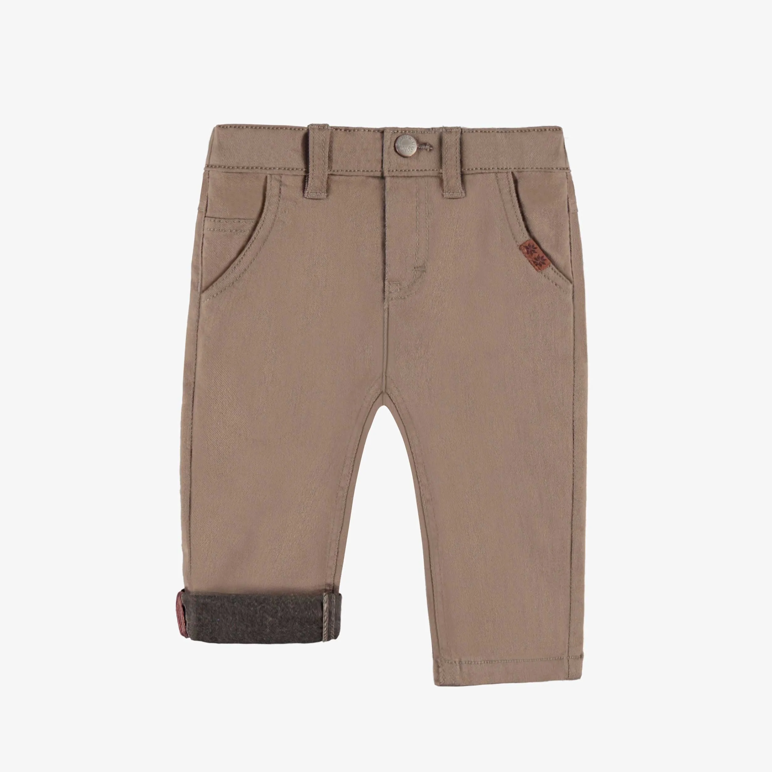 Pantalon beige coupe régulière en denim coloré, bébé || Regular-fit pants in beige-colored denim, baby