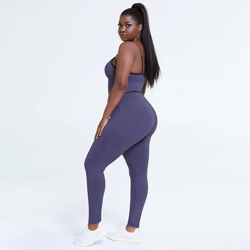 Plus Size Solid Color Bra Hip Lifting Trousers Bodybuilding Suit