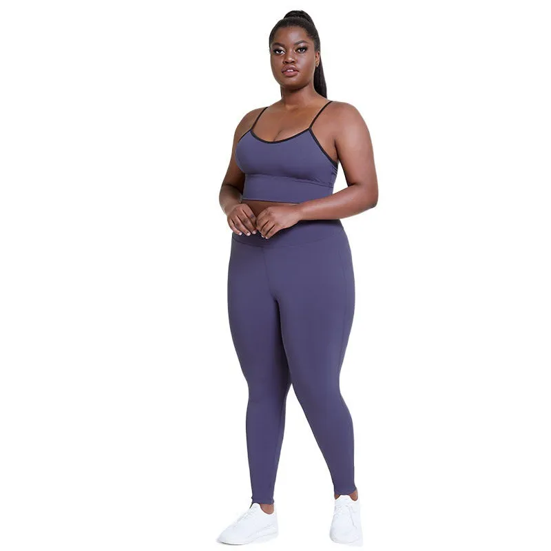 Plus Size Solid Color Bra Hip Lifting Trousers Bodybuilding Suit