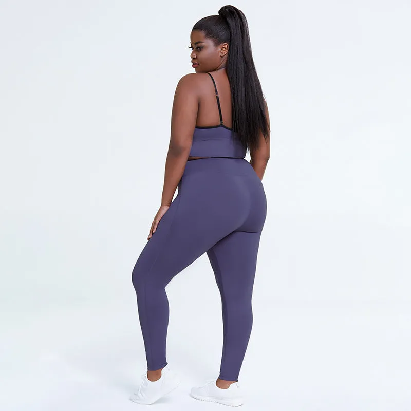 Plus Size Solid Color Bra Hip Lifting Trousers Bodybuilding Suit