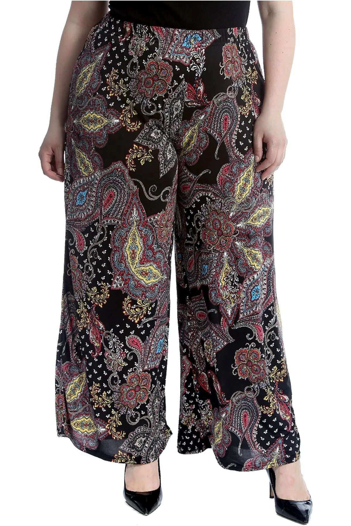 Plus Size Wine Paisley Print Wide Leg Palazzo Trouser