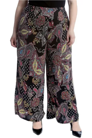 Plus Size Wine Paisley Print Wide Leg Palazzo Trouser