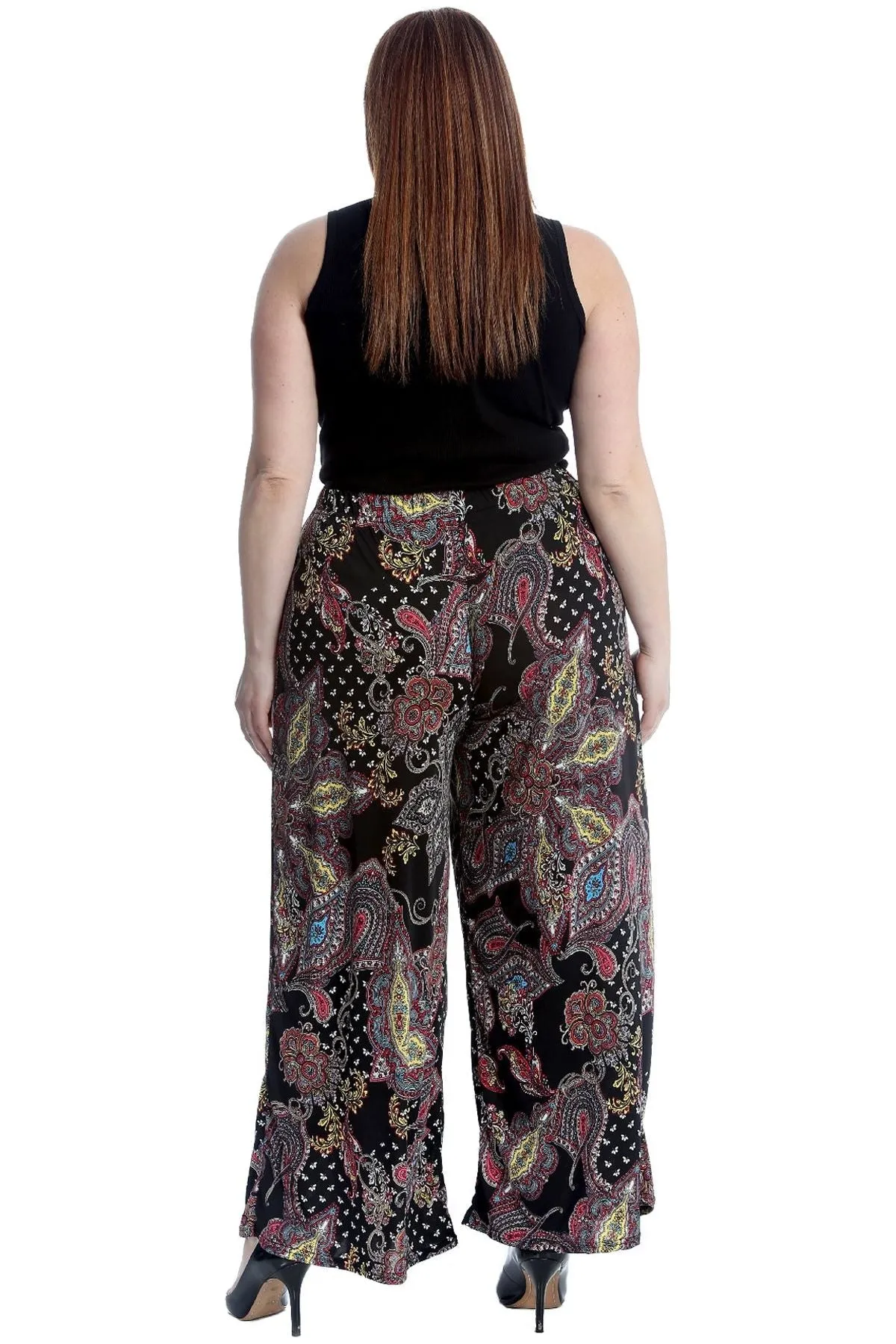 Plus Size Wine Paisley Print Wide Leg Palazzo Trouser