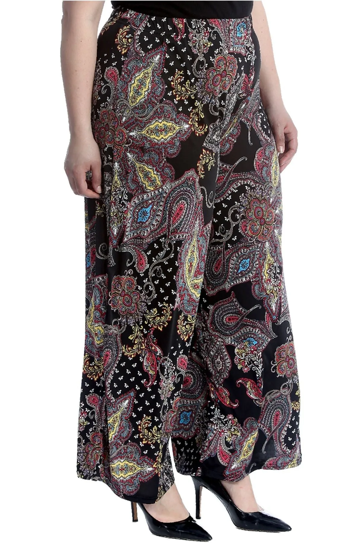 Plus Size Wine Paisley Print Wide Leg Palazzo Trouser