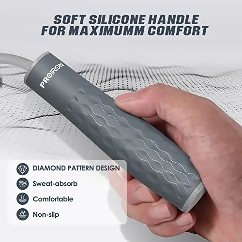 PROIRON Weighted Skipping Rope (GRAY)1LB, Weighted Jump Rope Extra Thick 7mm, Skipping Rope Adult for Women Men, Heavy Jump Rope for Exercise, Boxing, Fitness (Adjustable Speed Rope 3M Long)