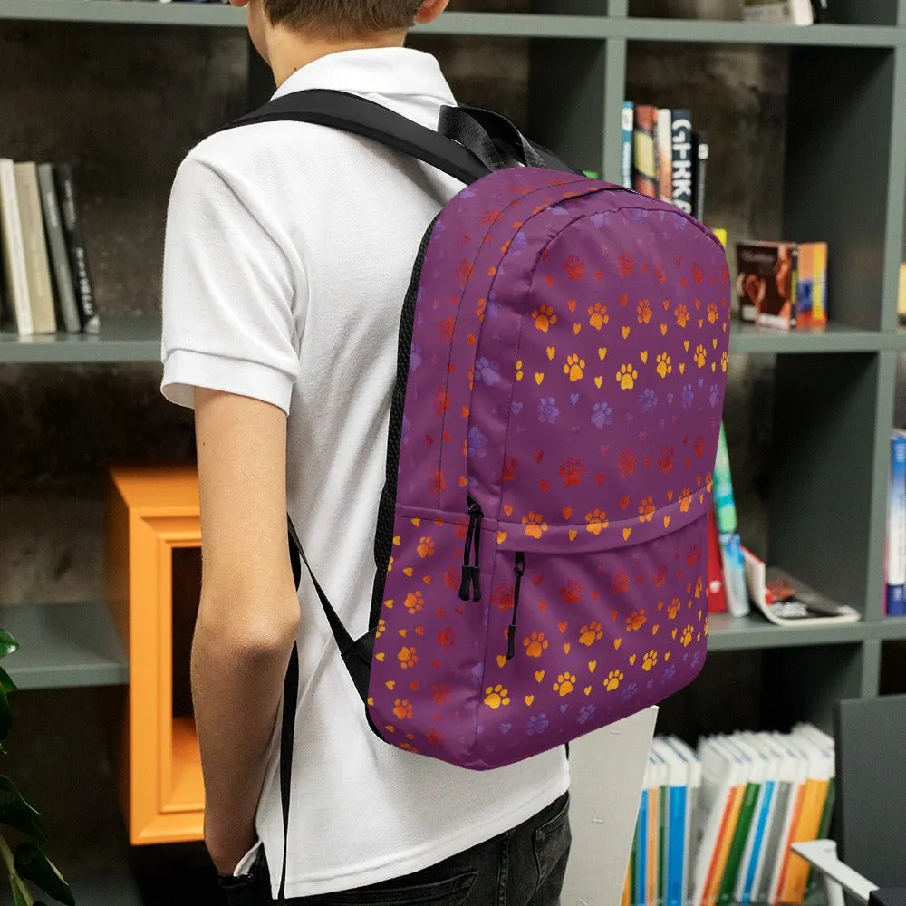 Purple Paw Prints Dog Backpack