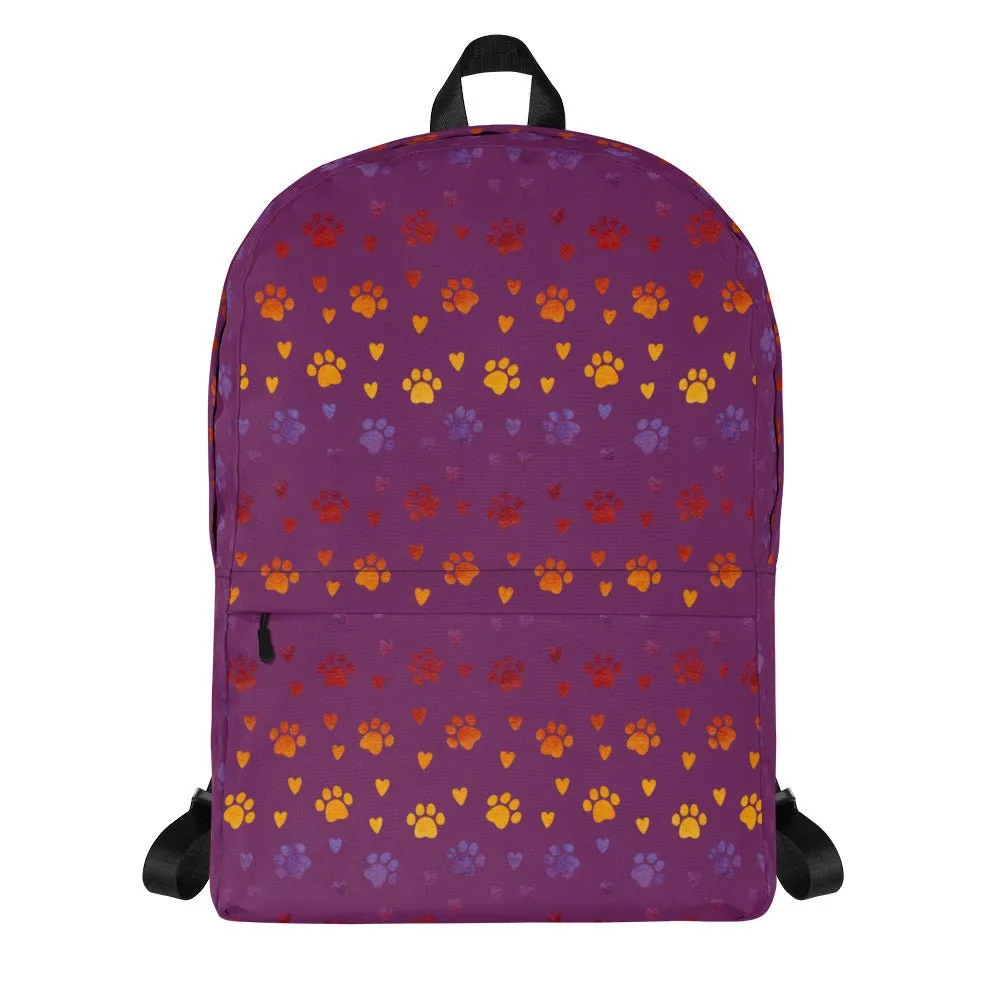 Purple Paw Prints Dog Backpack