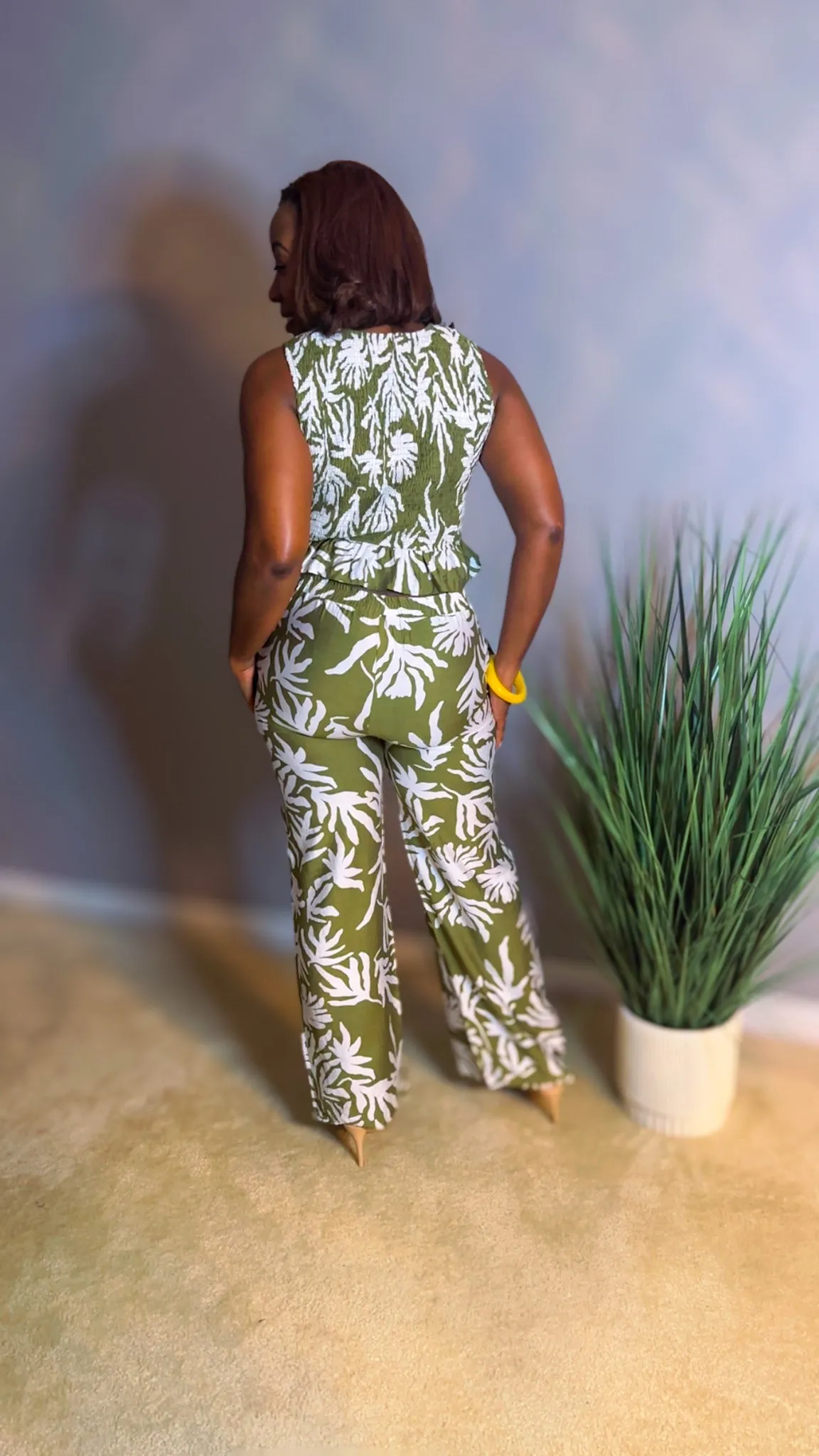 "Palm Play" Two-Piece Pant Set