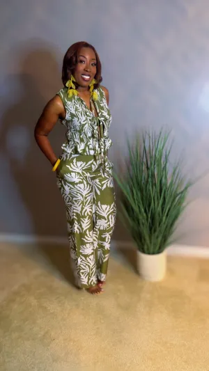"Palm Play" Two-Piece Pant Set