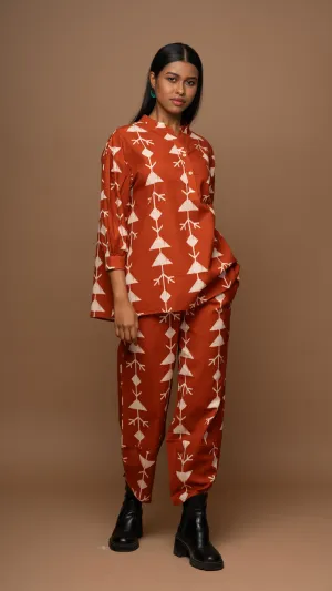 Rust Vivid Co-ord Pants Set in Our Boho Dance Pattern