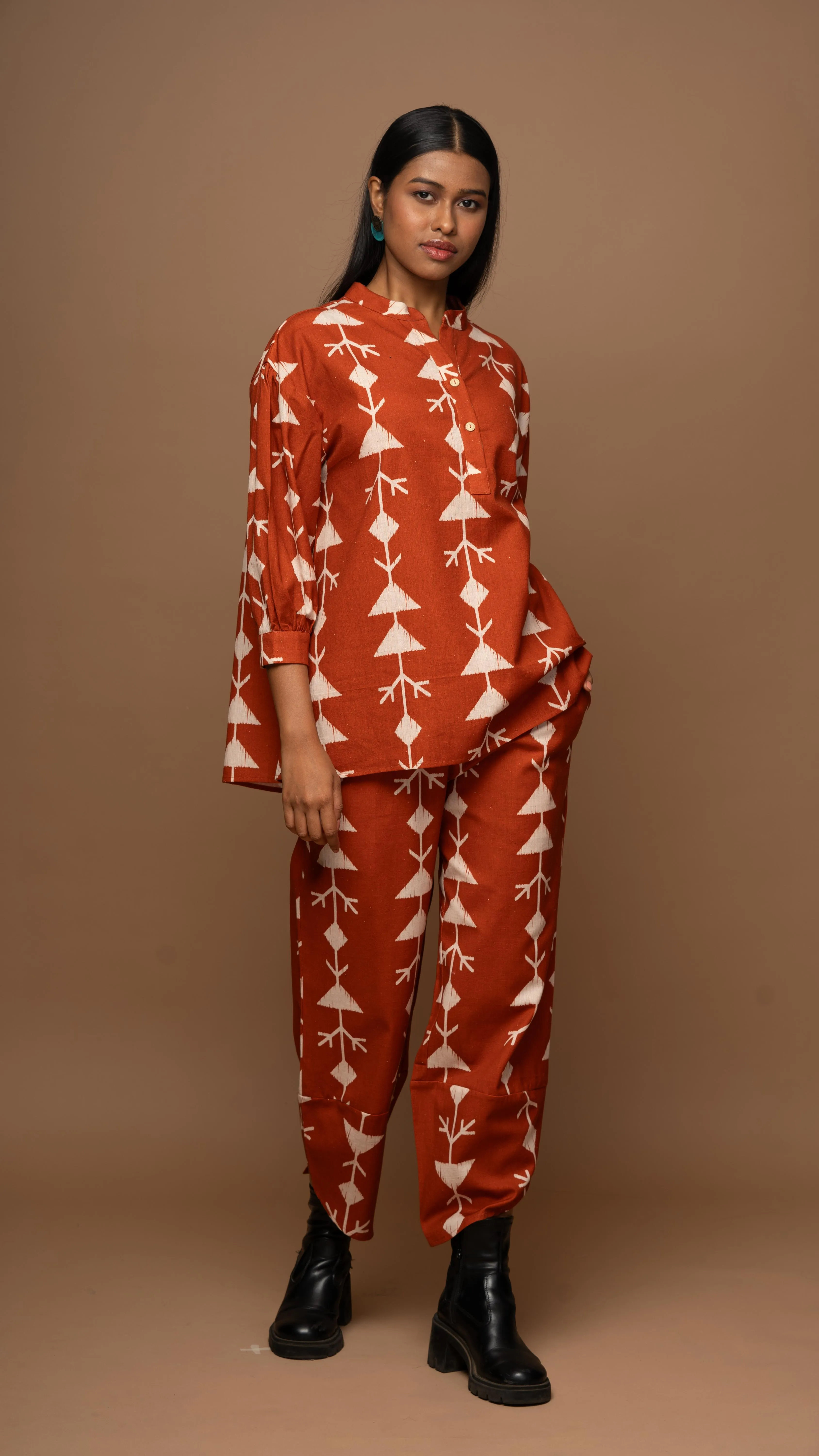Rust Vivid Co-ord Pants Set in Our Boho Dance Pattern