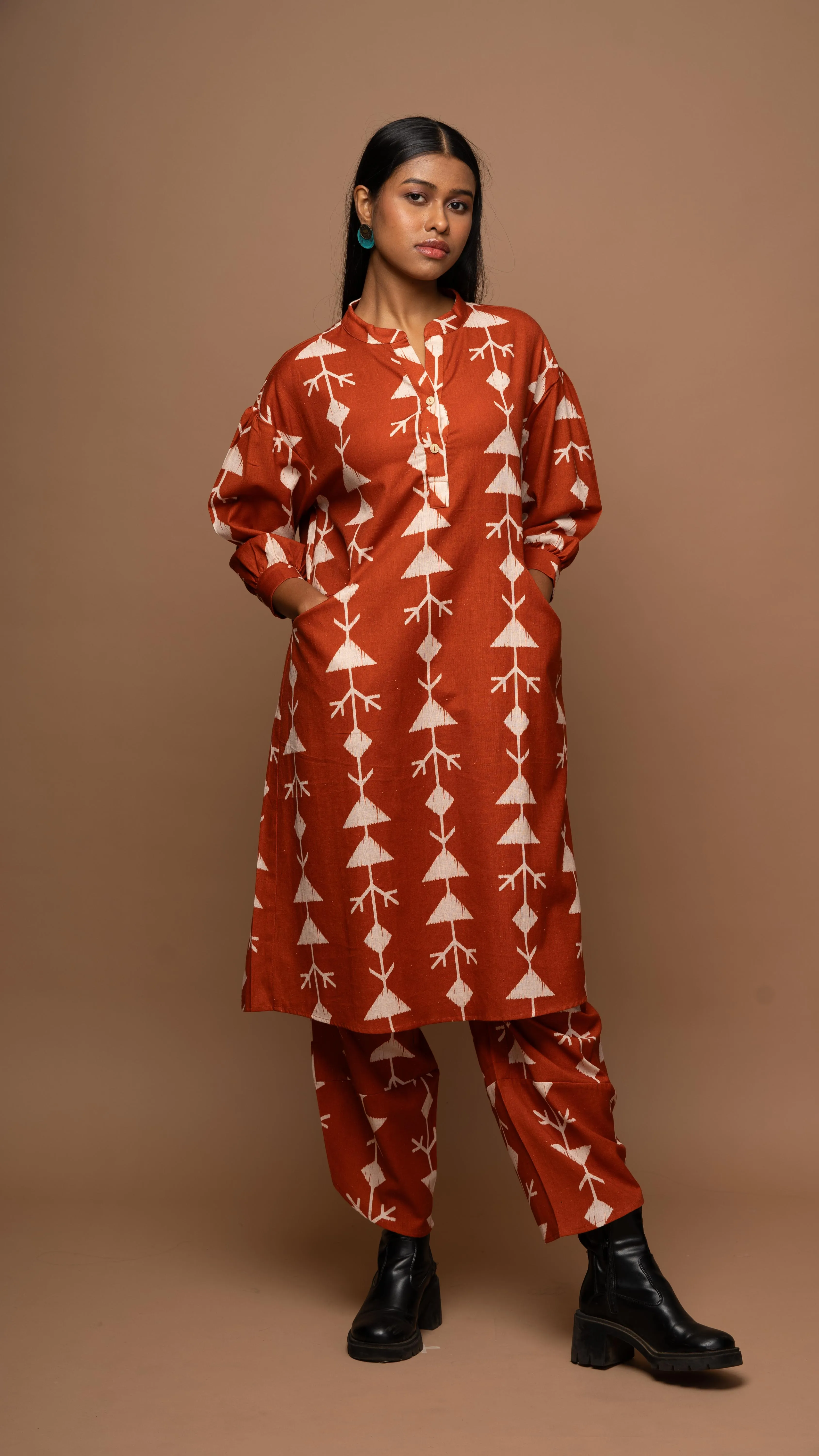 Rust Vivid Co-ord Pants Set in Our Boho Dance Pattern