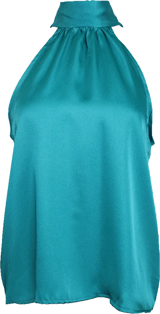 Satin Tie Halter Top -Teal