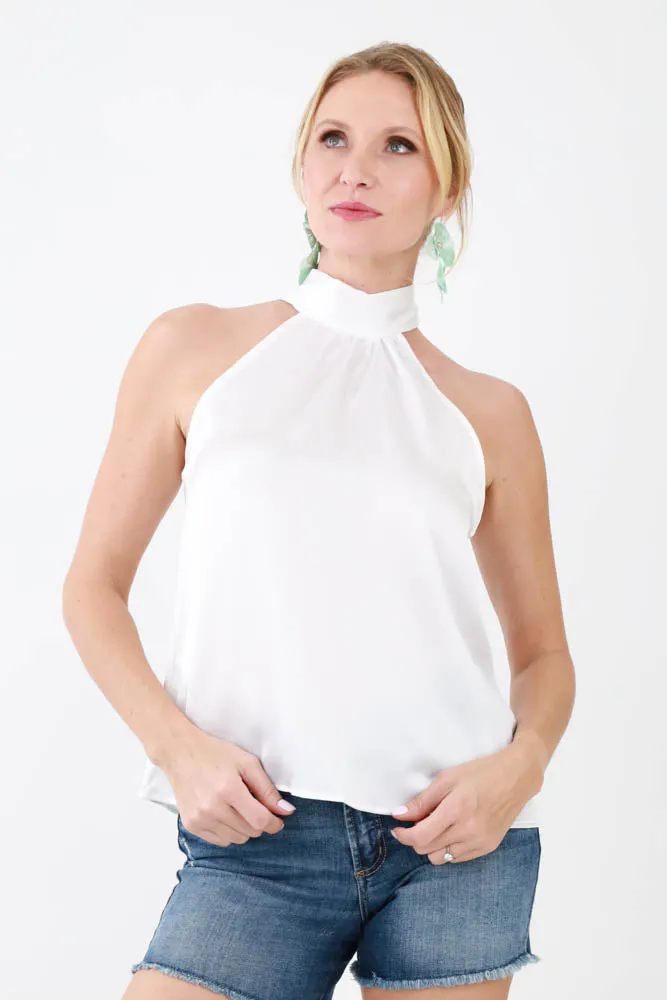 Satin Tie Halter Top -Teal