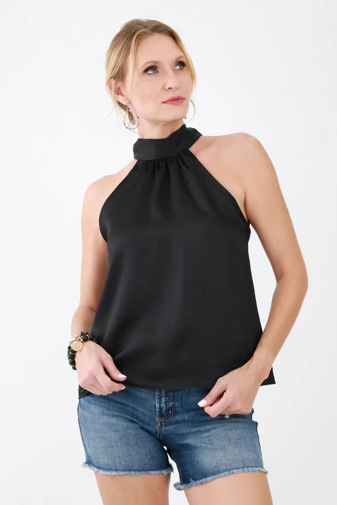 Satin Tie Halter Top -Teal