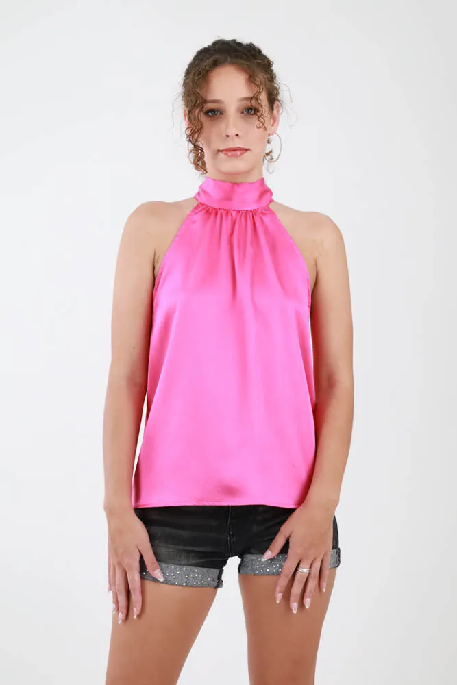 Satin Tie Halter Top -Teal