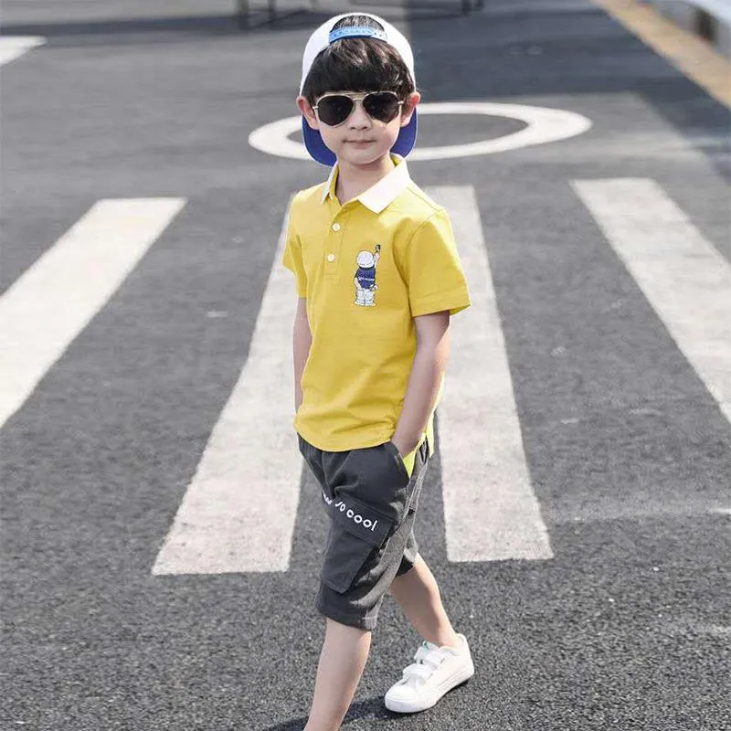 Set Boy Clothing 2021 Summer Casual Cotton Kids Turn-down Top   Black Shorts Toddler Short Sleeve Golf Sports Outfits