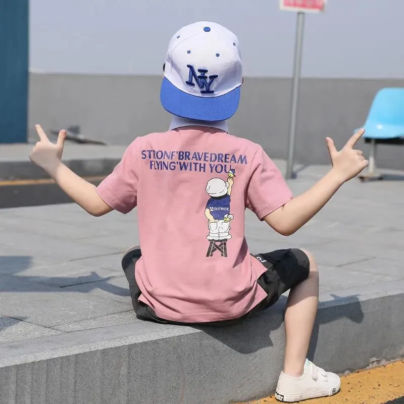 Set Boy Clothing 2021 Summer Casual Cotton Kids Turn-down Top   Black Shorts Toddler Short Sleeve Golf Sports Outfits